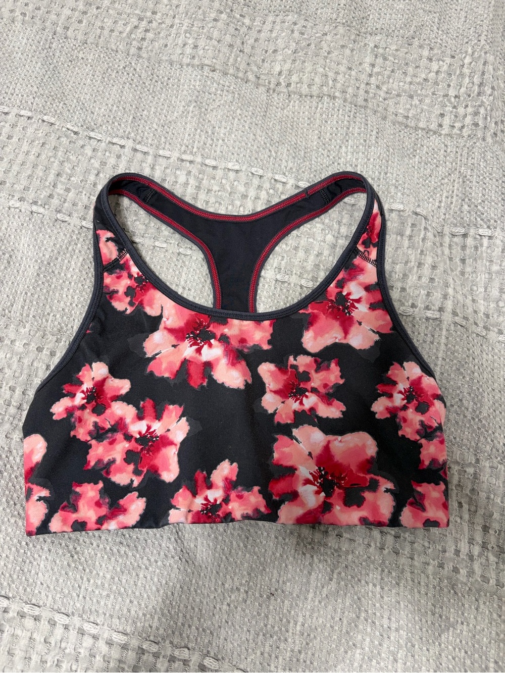 Old Navy Black Sports Bra with Pink Floral Print
